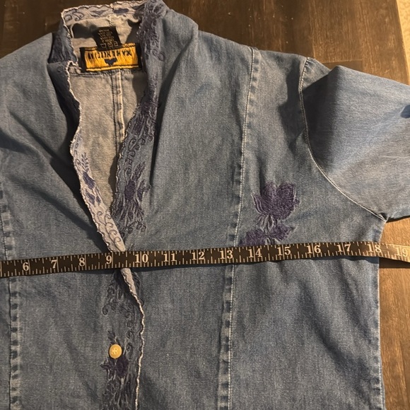 British Khaki Chambray Embroidered Button Down Shirt Size 4 Vintage 90s - Picture 5 of 6